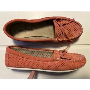 Minnetonka Lisa Suede Moccasins Women's 10 Perforated Slip On Loafers Pink Coral